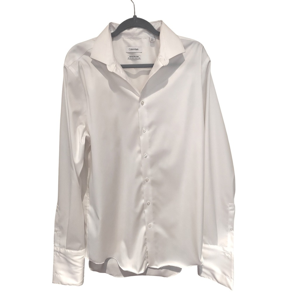 Calvin Klein New Mens Non-Iron Slim Tall Stretch Dress Shirt White French Cuff
